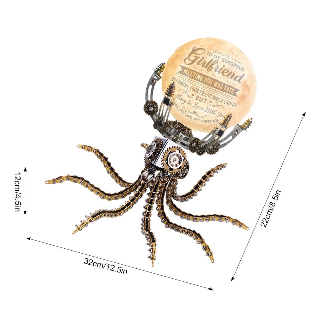 Mechanical Octopus 3D Metal Model Kit with Moon Lamp, Touch 3 Colors, Customizable Steampunk Puzzle & Desk Light, Perfect Room Decor and Gift Choice