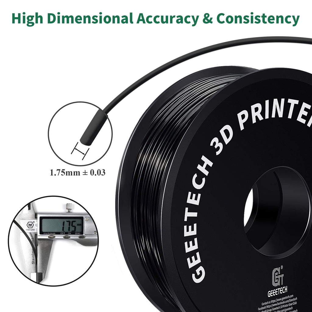 GEEETECH Matte PLA Filament, 1.75mm Matte Black 3D Printer Filament, 1kg Spool (2.2lbs), Dimensional Accuracy +/- 0.03 mm, Fit Most FDM Printer