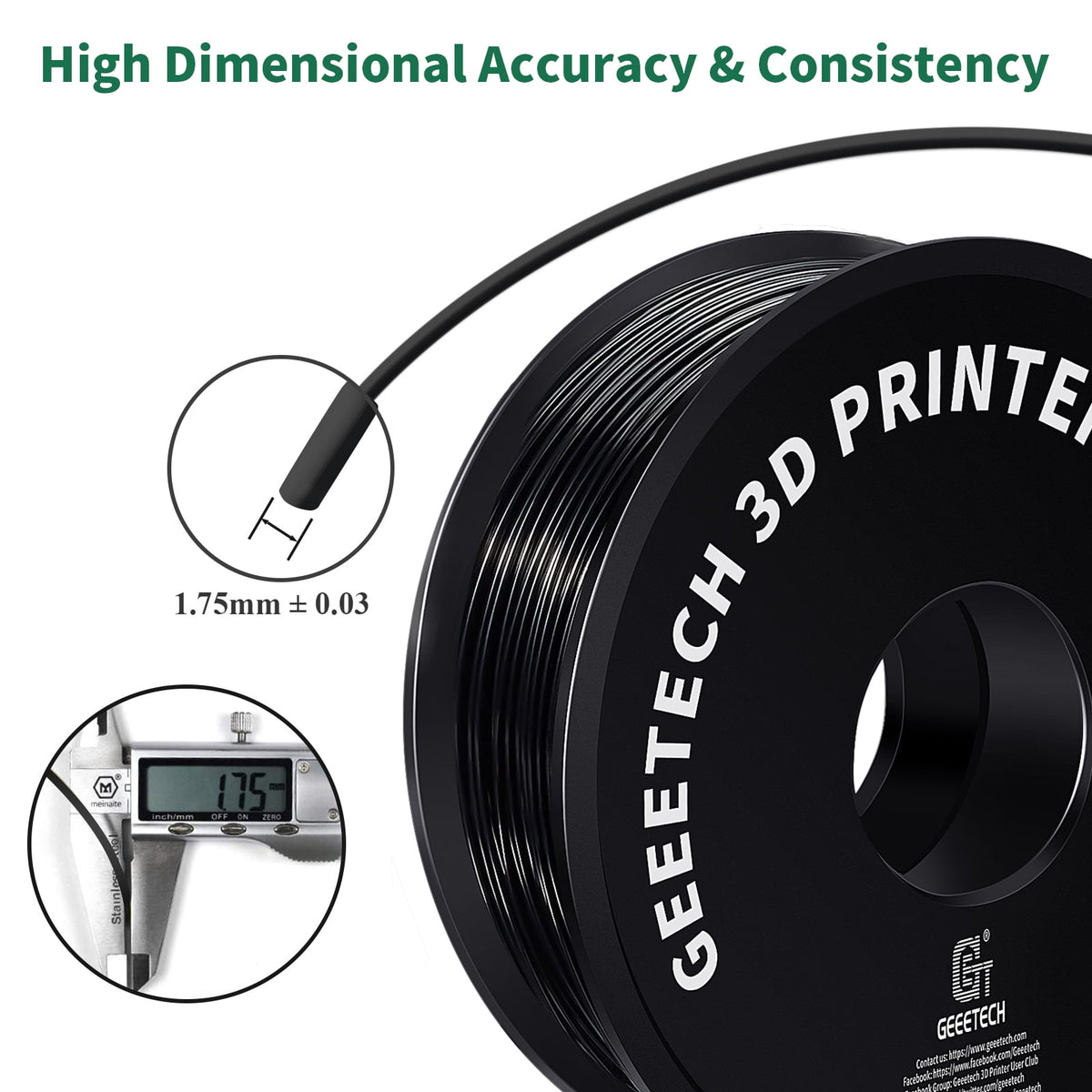 GEEETECH Matte PLA Filament, 1.75mm Matte Black 3D Printer Filament, 1kg Spool (2.2lbs), Dimensional Accuracy +/- 0.03 mm, Fit Most FDM Printer