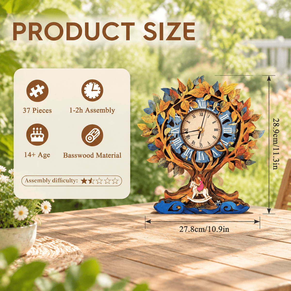 Wooden House Clock 3D Puzzle DIY Mechanical Clock Kit for Adults Teens