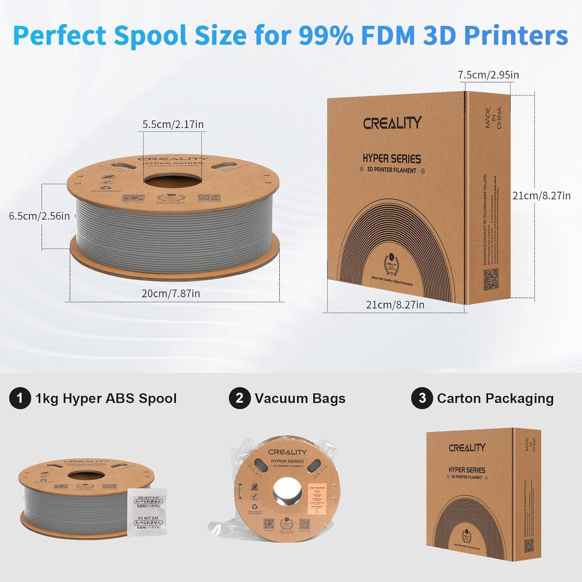 Creality Hyper ABS Filament 3D Printer Filament 1.75mm 350mm/s High-Speed Printing Dimensional Accuracy ± 0.05 mm 2.2lbs Compatible with Most 3D Printers, Grey