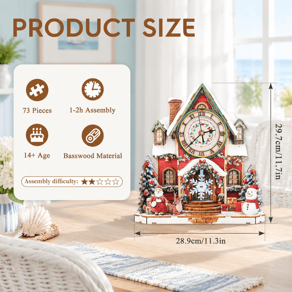 Wooden House Clock 3D Puzzle DIY Mechanical Clock Kit for Adults Teens
