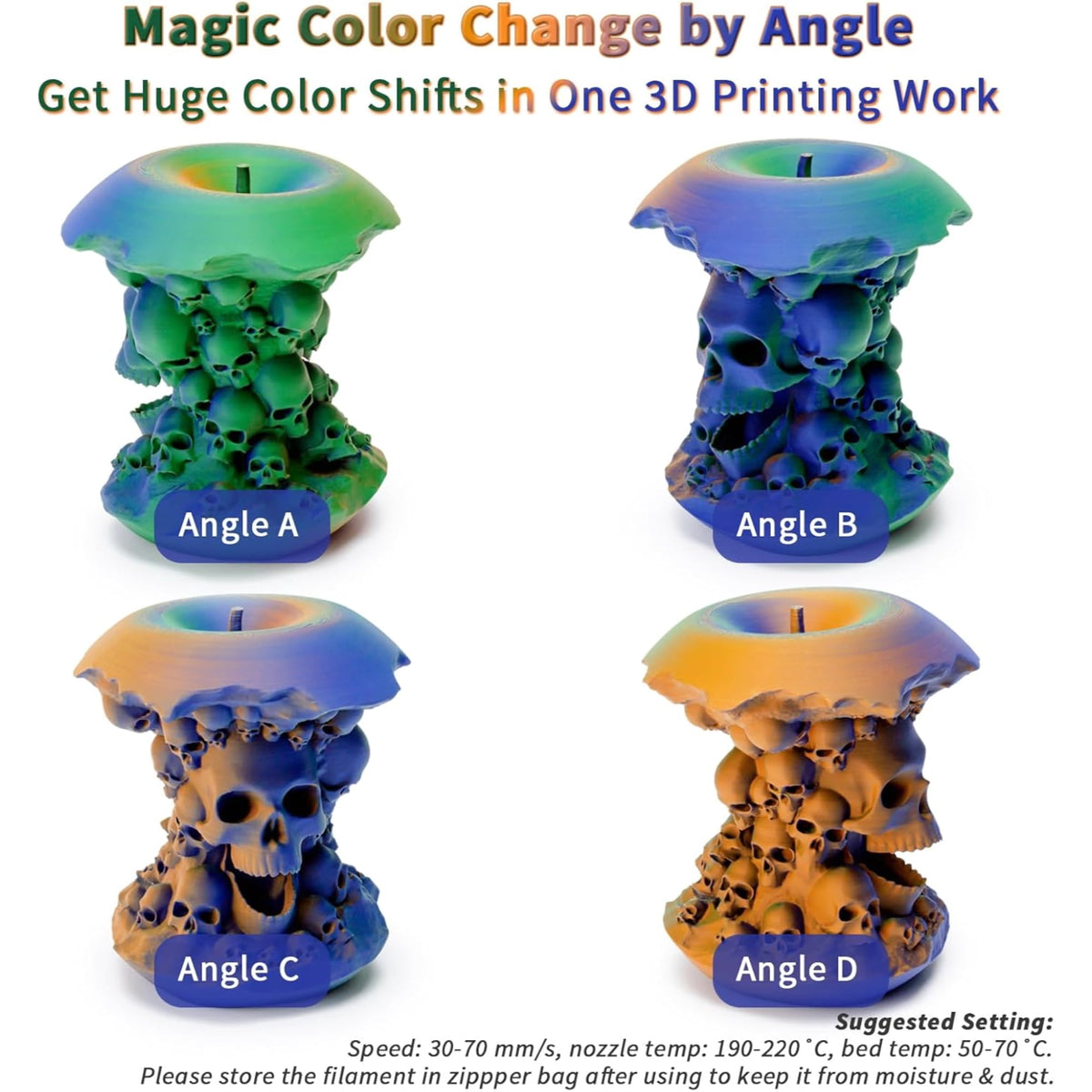 Ziro 3D Tri-Color Matte PLA 1.75mm 1kg, Volcano