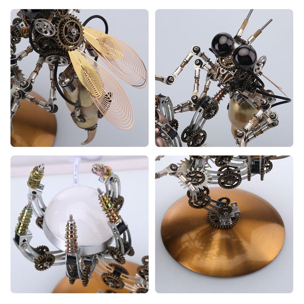 627PCS Mechanical Wasp Speaker 3D Metal Puzzle, DIY Steampunk Insect Model Kit with Sound, Poseable Claws, Collectible Desk Decor for Adults