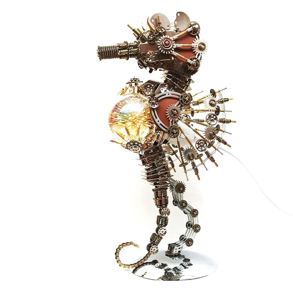 3D Metal Puzzles Steampunk Seahorse Lamp - 2100PCS Mechanical Model Kit with 16 Color Light for Unique Home Decor