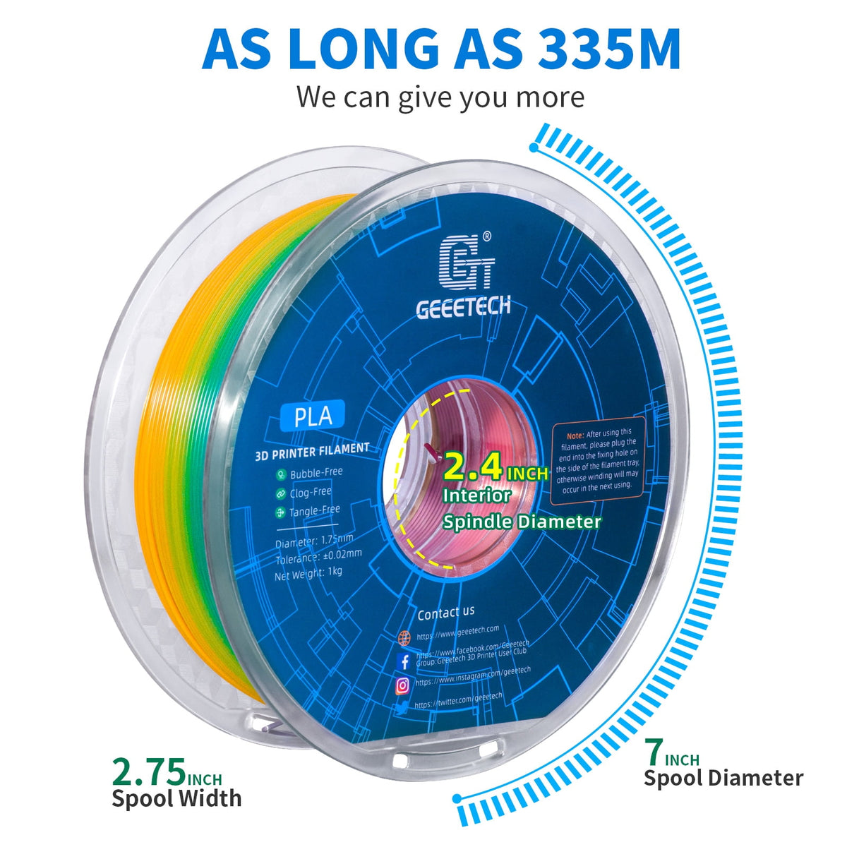 GEEETECH 3D Printer PLA Filament 1.75mm Gradient Color 1kg Spool (2.2lbs),Dimensional Accuracy +/- 0.03mm