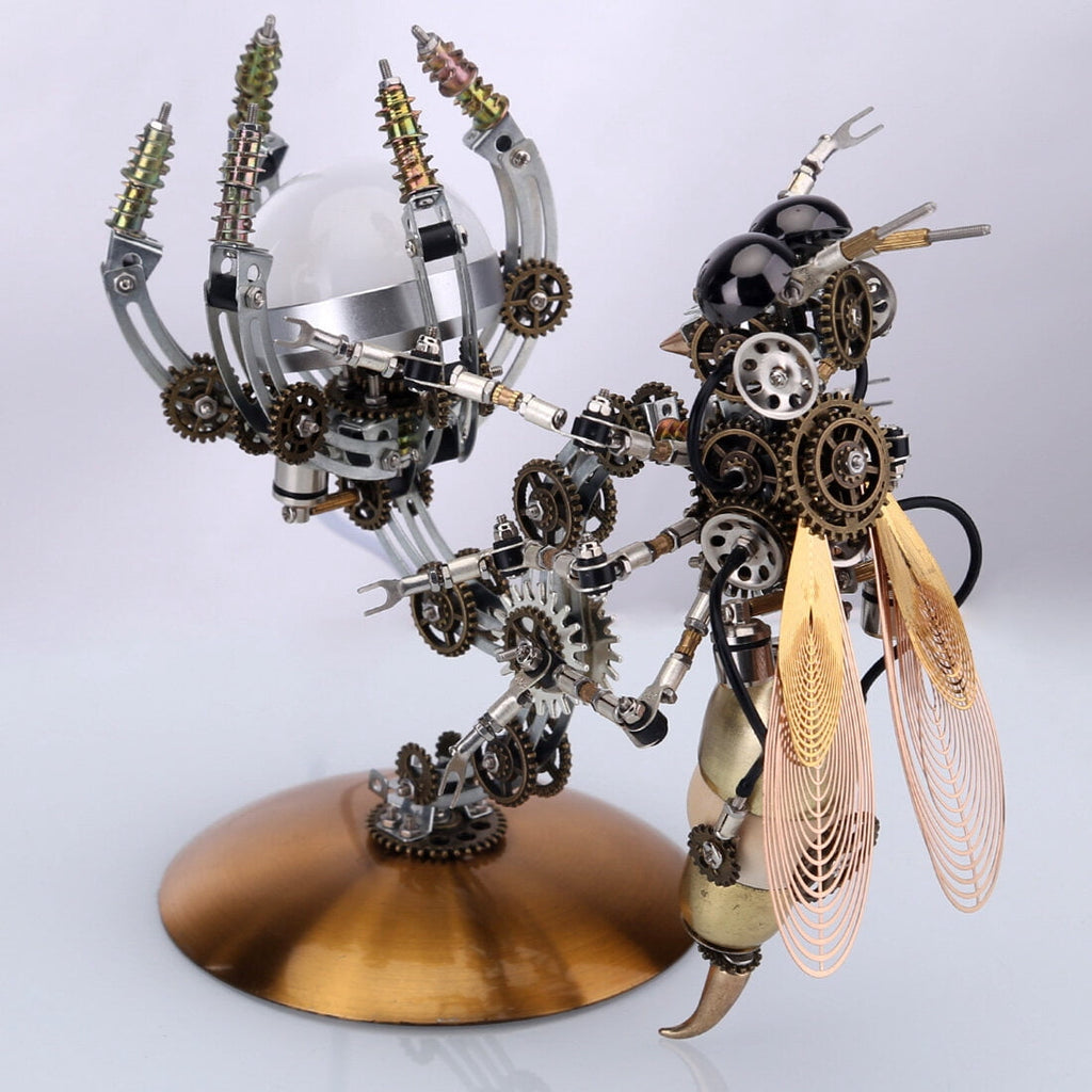 627PCS Mechanical Wasp Speaker 3D Metal Puzzle, DIY Steampunk Insect Model Kit with Sound, Poseable Claws, Collectible Desk Decor for Adults