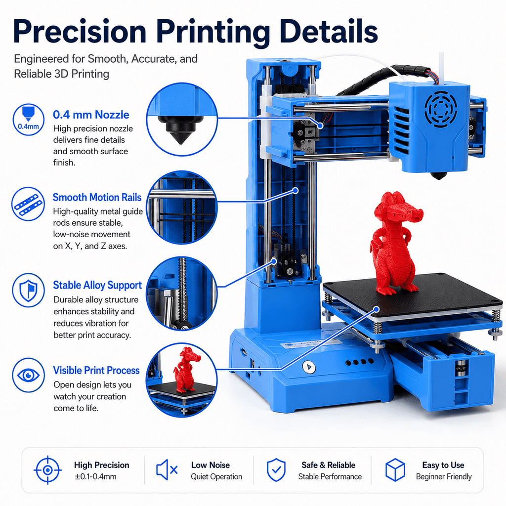 Mini 3D Printer for Kids Beginner - K9 Fully Assembled 3D Printer Toy, Automatic Leveling High-Precision, Safe Educational STEM Learning Toy
