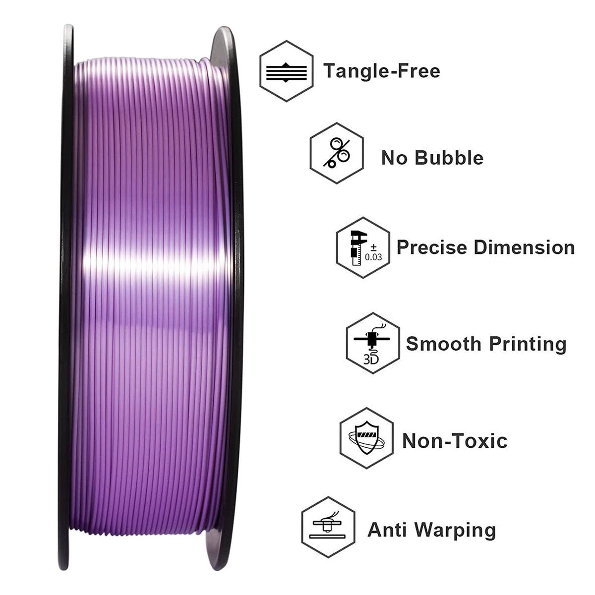 Geeetech 3D Printer Silk Purple PLA Filament 1.75mm 1kg Spool (2.2lbs), Dimensional Accuracy +/- 0.03mm
