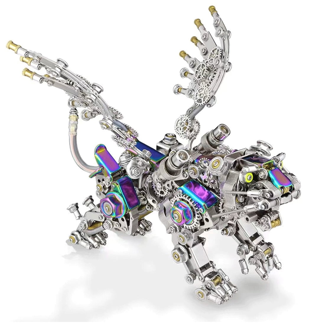 3D Metal Puzzle Colorful Bengal Tiger Model Kit, 700PCS Mechanical Steampunk Tiger 3D Metal Jigsaw Puzzle to Build, DIY Assembly Gift for Adults & Teens -Wings 1 Pair