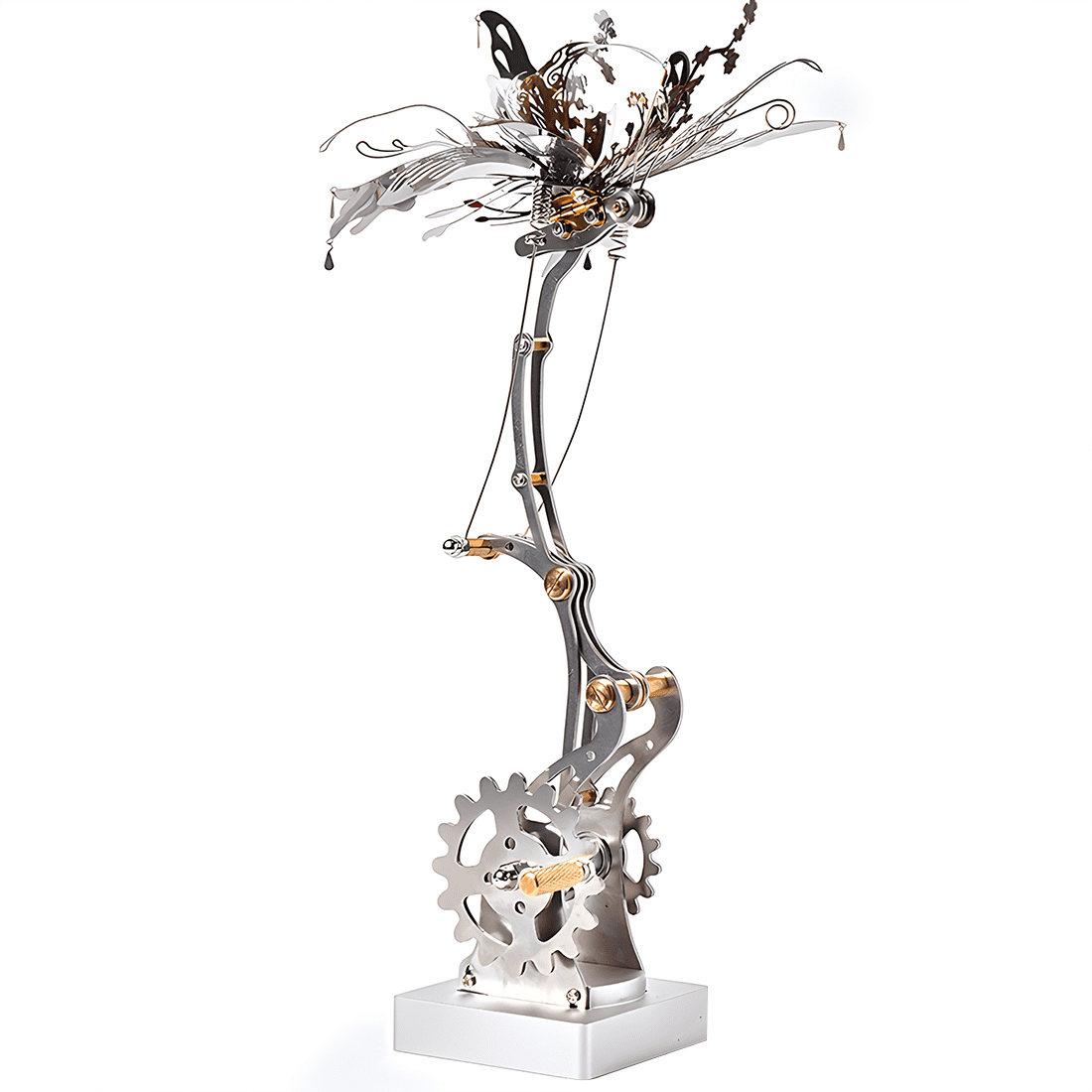 3D Metal Puzzles, Mechanical Butterfly Model Kit with Gear Transmission, Steampunk DIY Assembly, Stainless Steel Desk Decor Collectible Gift for Adults