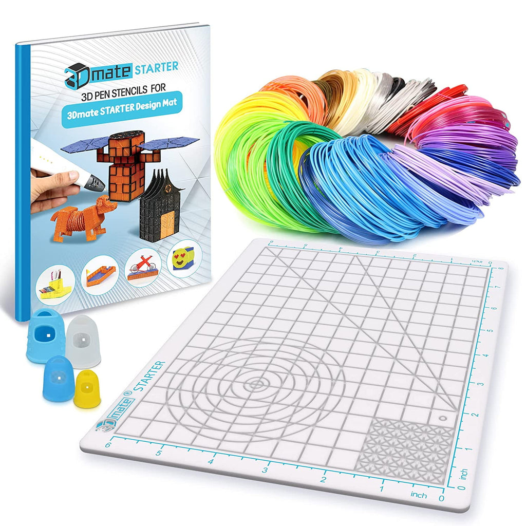 3D Pen Filament with Silicon Design Mat and Compatible Stencils Book with 12 Templates - 1.75mm PLA Plastic Refills - 360 Feet of Assorted Filament for 3D Drawing and Doodling