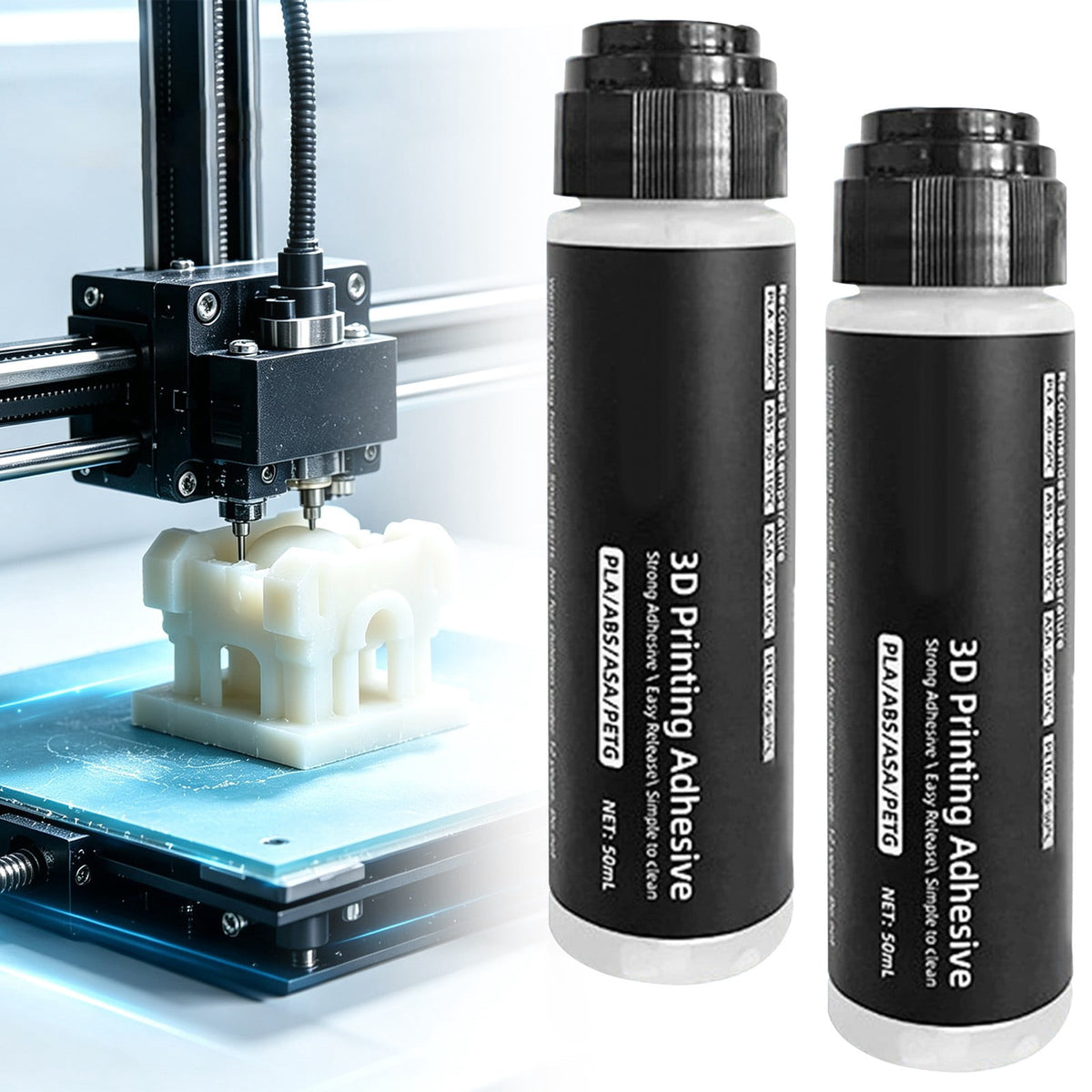 3D Printer Anti Warping Glue 50ml, Liquid Bed Adhesive for PLA ABS PETG Filaments, Platform Adhesion Agent for FDM Printer, Water Soluble Model Warping Prevention for Glass Aluminum Beds, by Preplabs
