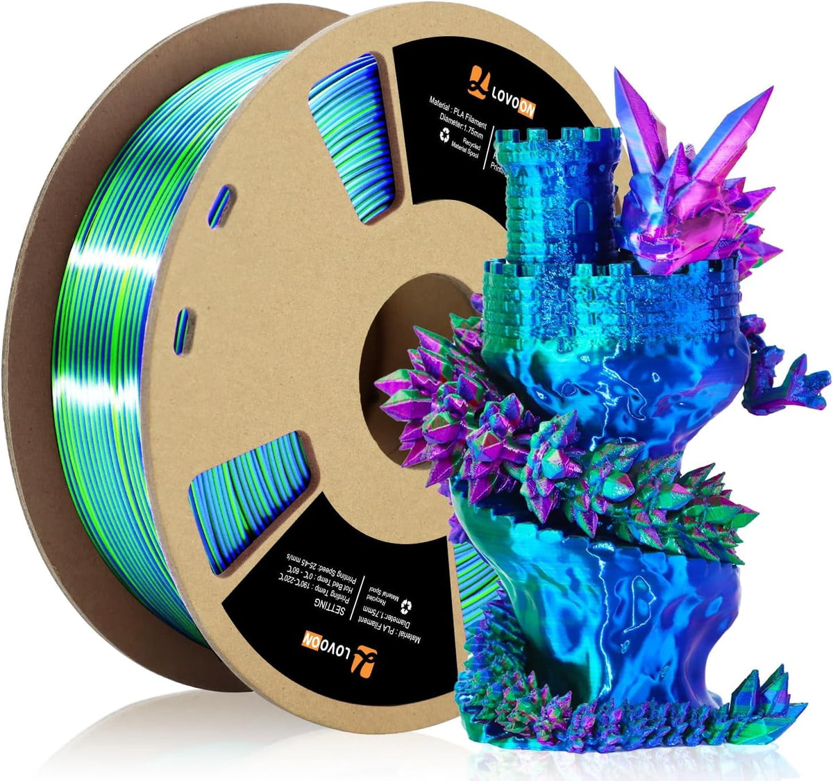 3D Printer Filament, Tricolor PLA Filament 1.75mm Silk Rainbow Filament Green-Red-Blue, 3D Printing Accessories PLA Filament Multicolor, Dimensional Accuracy +/-0.02mm, 2.2lbs/Spool