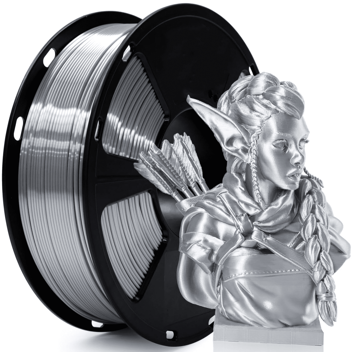 3D Printer Filament with Shiny Surface, Silk Silver PLA Filament 1.75mm Shiny Metallic PLA Silk Filament 250g Spool 3D Printing Filament.