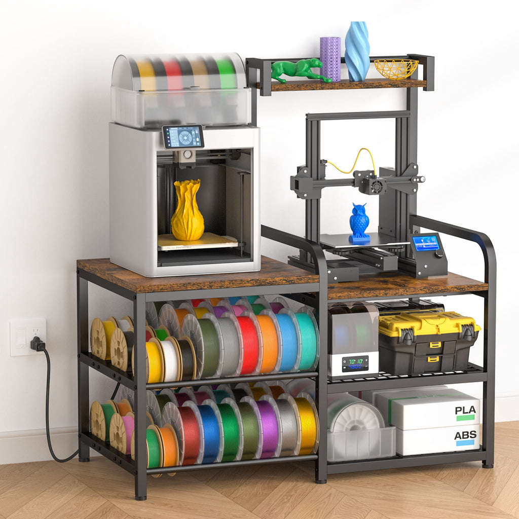 3D Printer Table with 4-Tier Filament Storage Rack and Power Outlet