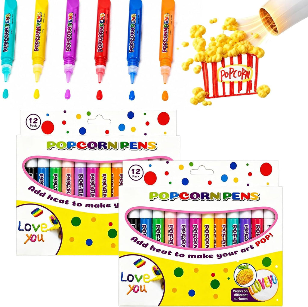 3D Relief Art Pen, Popcornpens Works On Different Surfaces（12 color,2pcs）