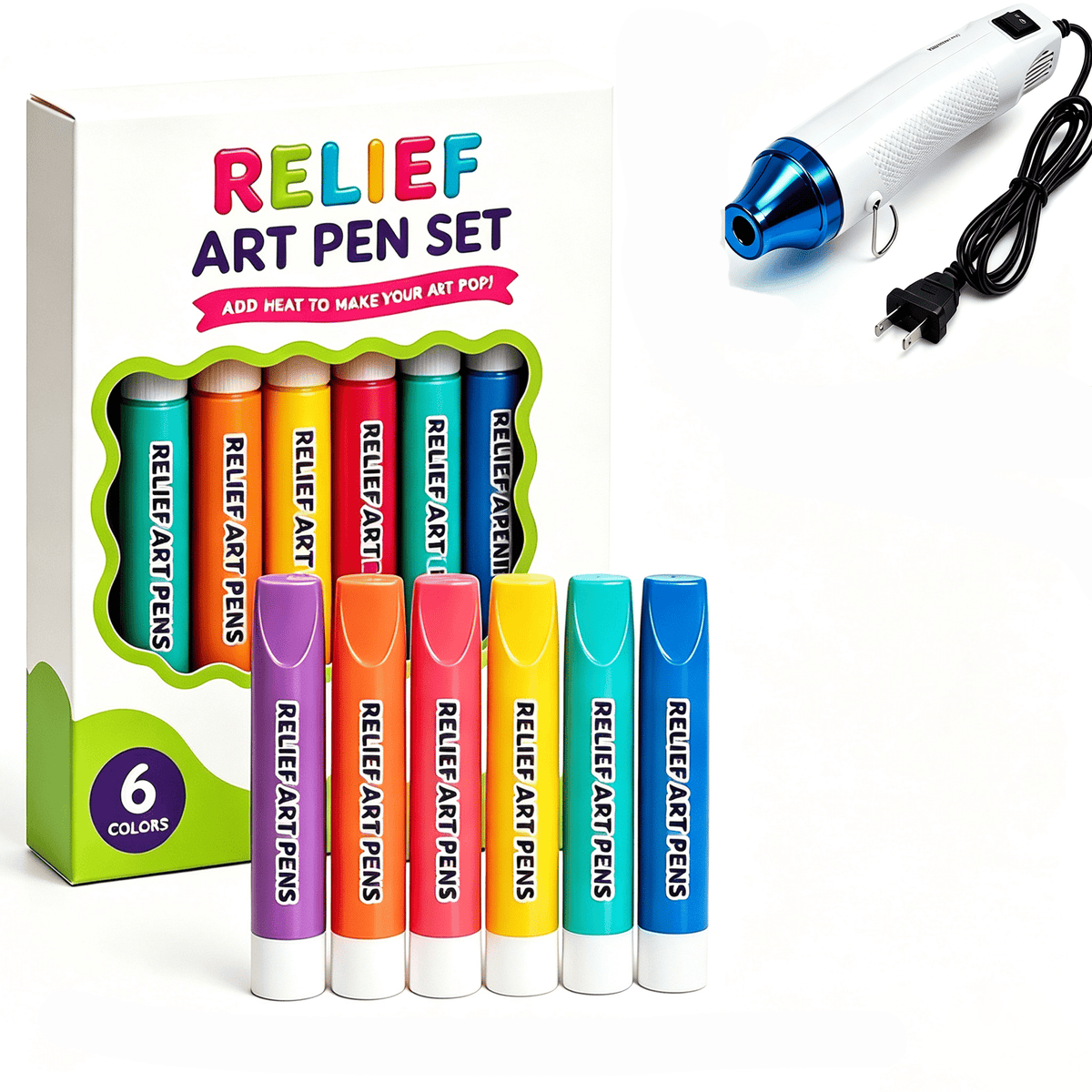 Relief Art Pen Popcorn Puffy Pens on Different Surfaces DIY Magic Drawing Pen Included Heater Tool Create Raised Bubble Markers for Crafts
