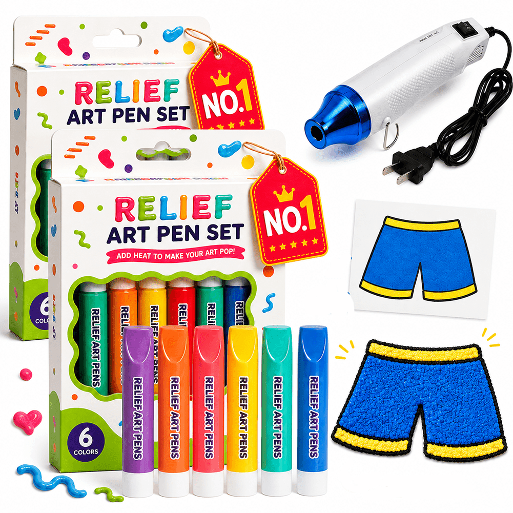 Relief Art Pen Popcorn Puffy Pens on Different Surfaces DIY Magic Drawing Pen Included Heater Tool Create Raised Bubble Markers for Crafts