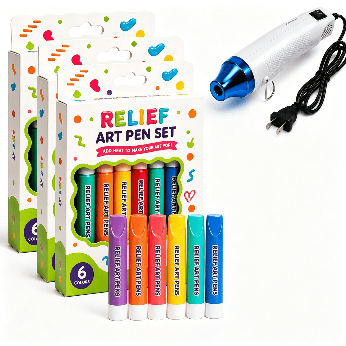 Relief Art Pen Popcorn Puffy Pens on Different Surfaces DIY Magic Drawing Pen Included Heater Tool Create Raised Bubble Markers for Crafts