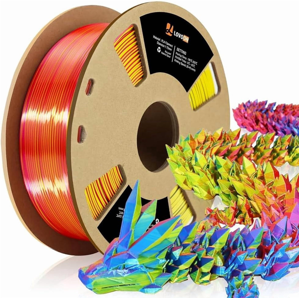 3D Tri-Colors PLA Printer Filament 1.75mm, Silk PLA Red Yellow Blue, 3D Printing Filament +/-0.02mm, Most 3D Printer and 3D Pen Compatible, 1kg(2.2lbs)/Spool