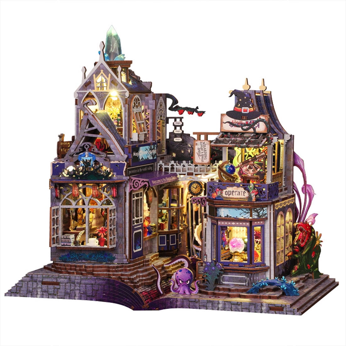 3D Wooden Puzzle Time Post Office Model Art & Craft Kits, DIY Assemble Miniature House Display Model