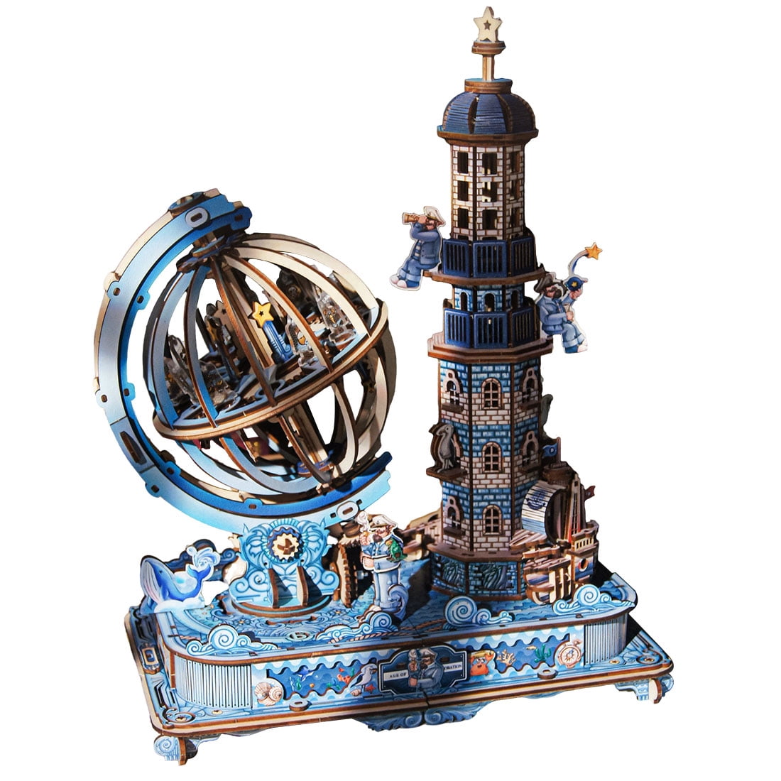 3D Wooden Puzzle Seaside Lighthouse Cabin Coastal Village Desk, 360 PCS, DIY Assembly Miniature Building Model Kit For Home Decor, Shelf Display And Creative Gifts