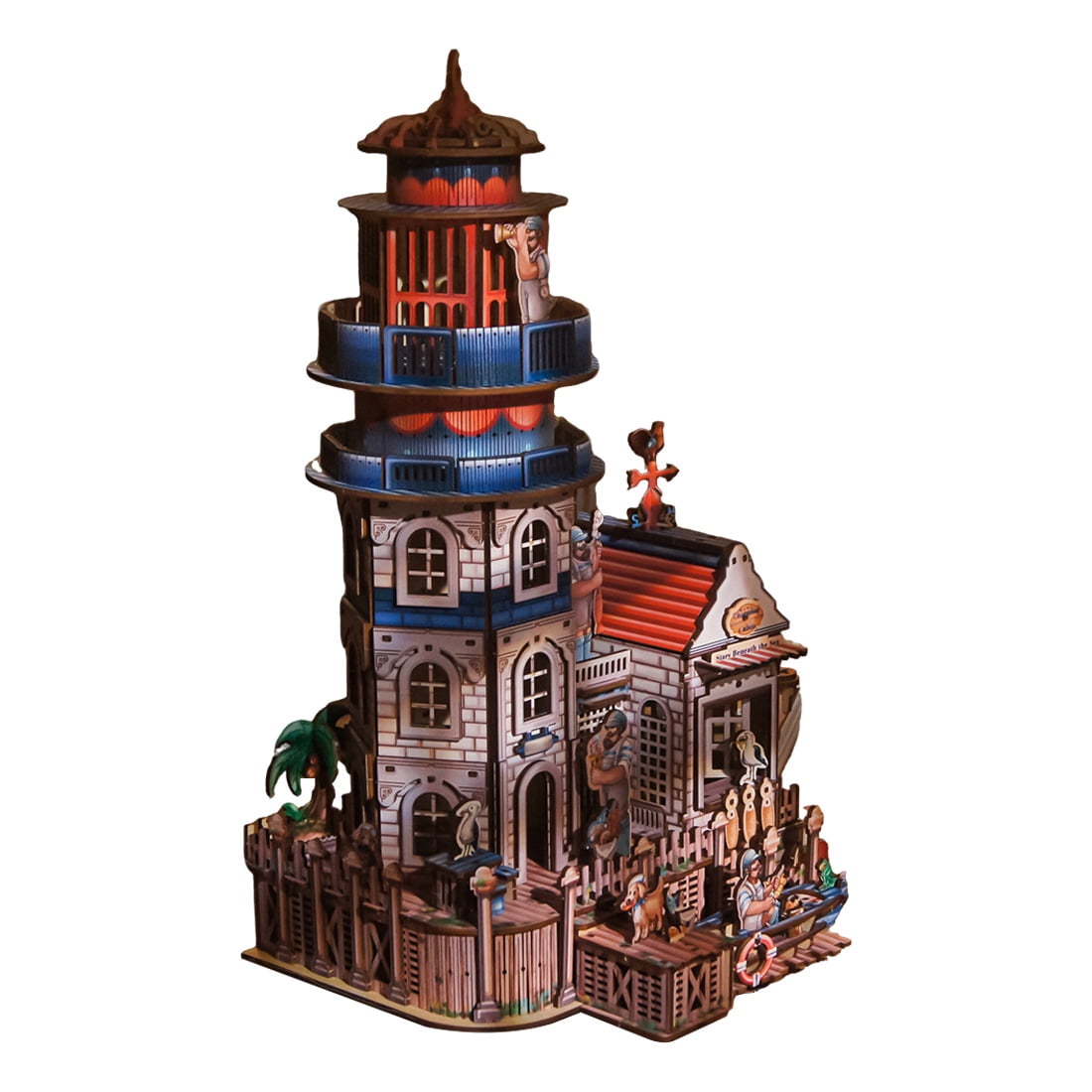 3D Wooden Puzzle Seaside Lighthouse Cabin Coastal Village Desk, 360 PCS, DIY Assembly Miniature Building Model Kit For Home Decor, Shelf Display And Creative Gifts