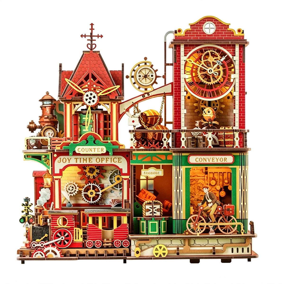 3D Wooden Puzzle Time Post Office Model Art & Craft Kits, DIY Assemble Miniature House Display Model