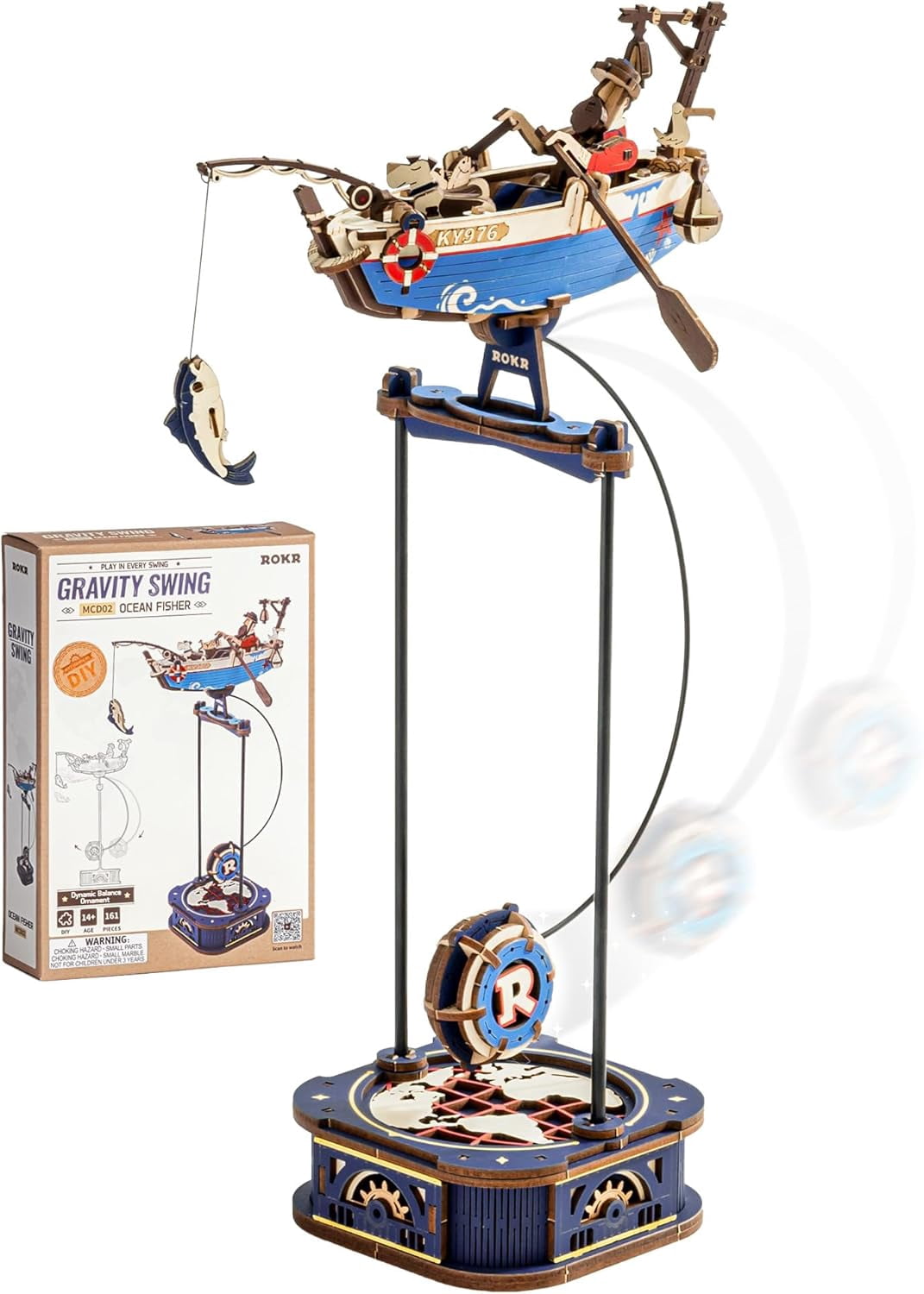 3D Wooden Puzzles for Adults,Gravity Swing Ocean Fisher Model kit, 161Piece 3D Puzzles for Adults