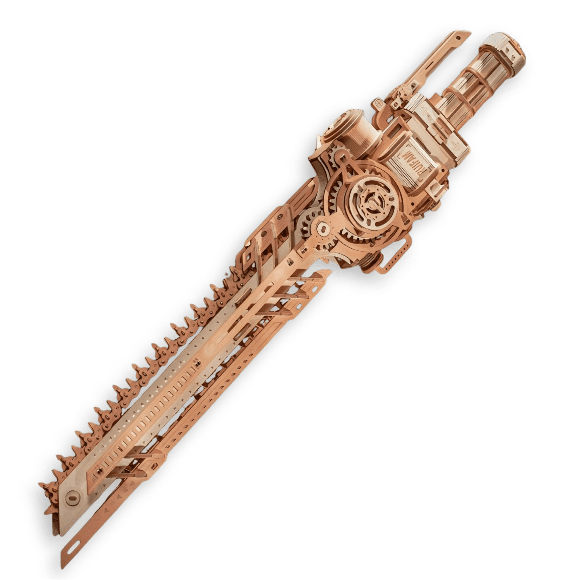 3D Wooden Steampunk Chainsaw Model Kit DIY Building Puzzle Mechanical Steam-Powered Saw Display for Adults