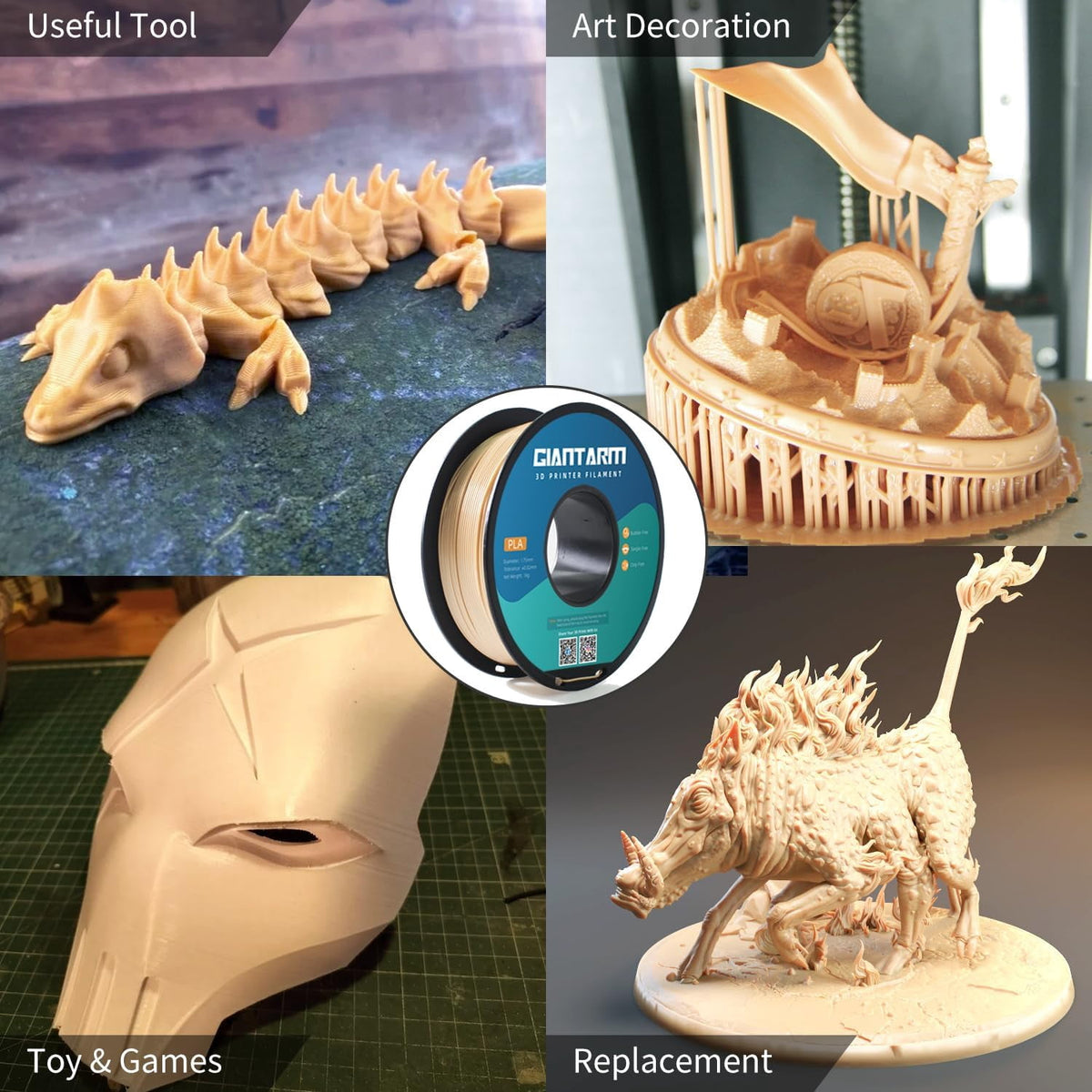 3D printer filament, bone white PLA filament, 1 kg (2.2 lb) spool, 1.75 mm dimensional accuracy +/-0.03 mm, 3D printing filament