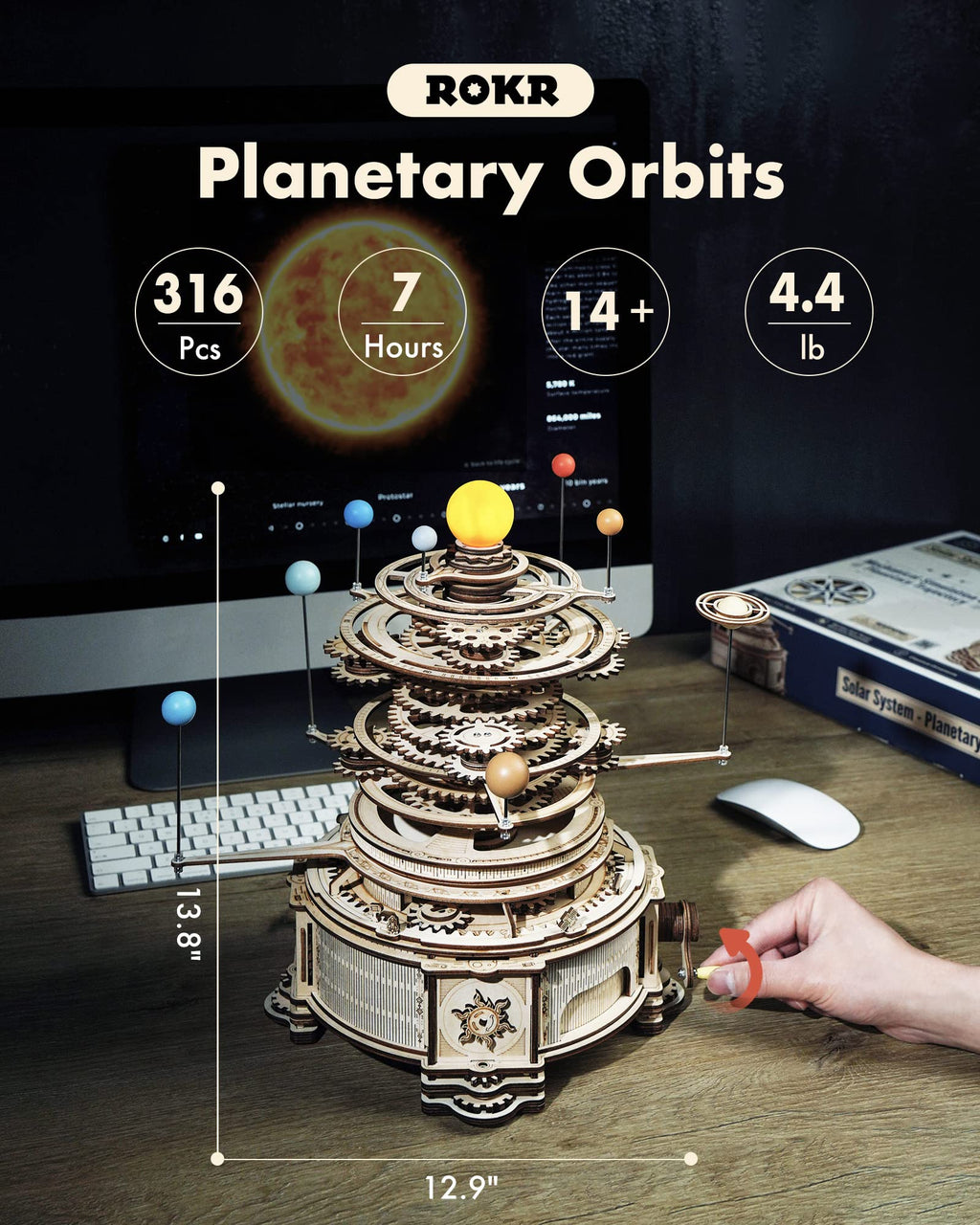 Robotime 3D Wooden Puzzles for Adults,Orrery Solar System Model Kit,Crafts for Adults Teens-Gift