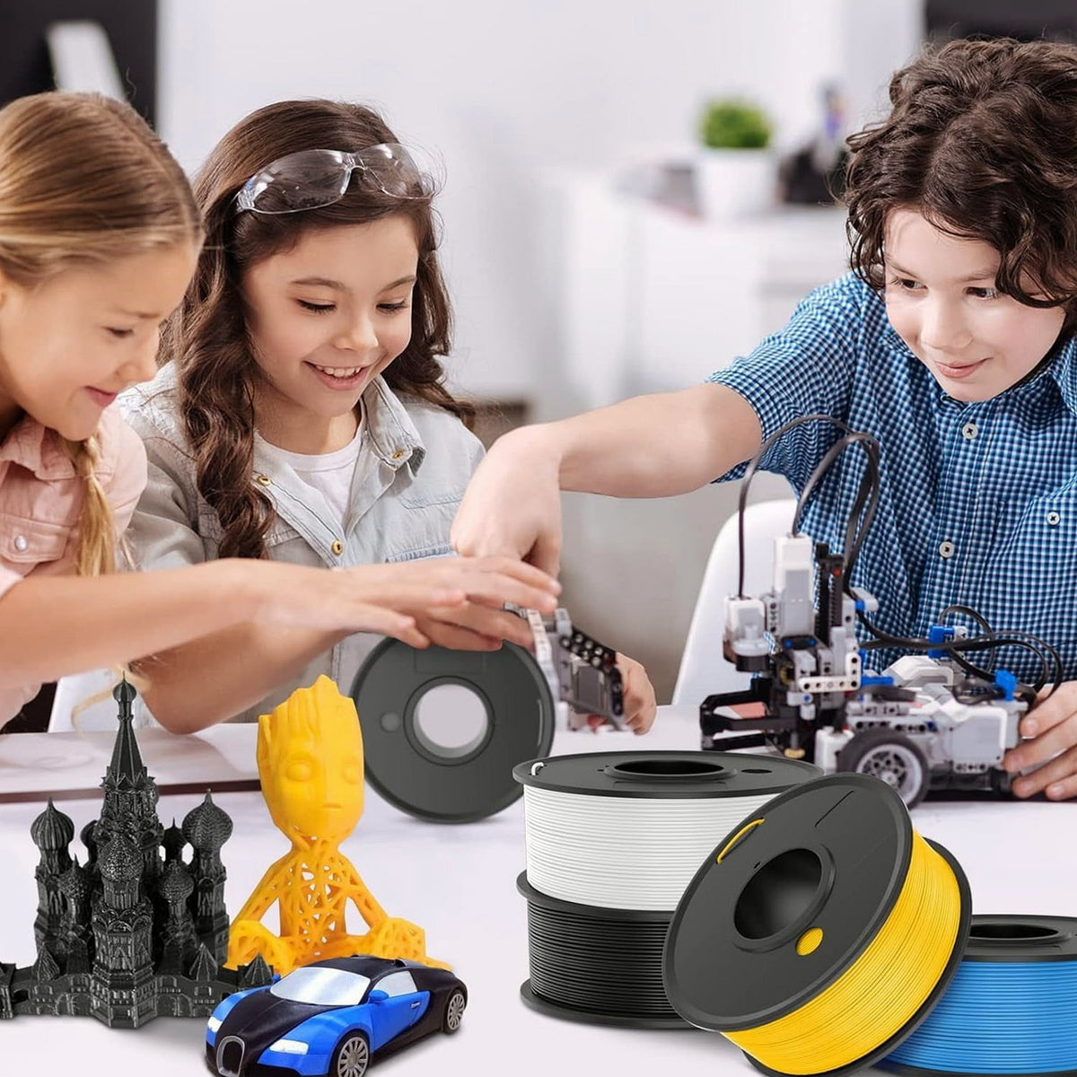 PLA 3D Printer Filament Bundle 8 Spools 250g Each 2kg Total 1.75mm Multicolor Black White Grey Red Blue Orange Green Transparent, 3D Printing Filament Refill, FDM 3D Printer Filament, 3D Pen