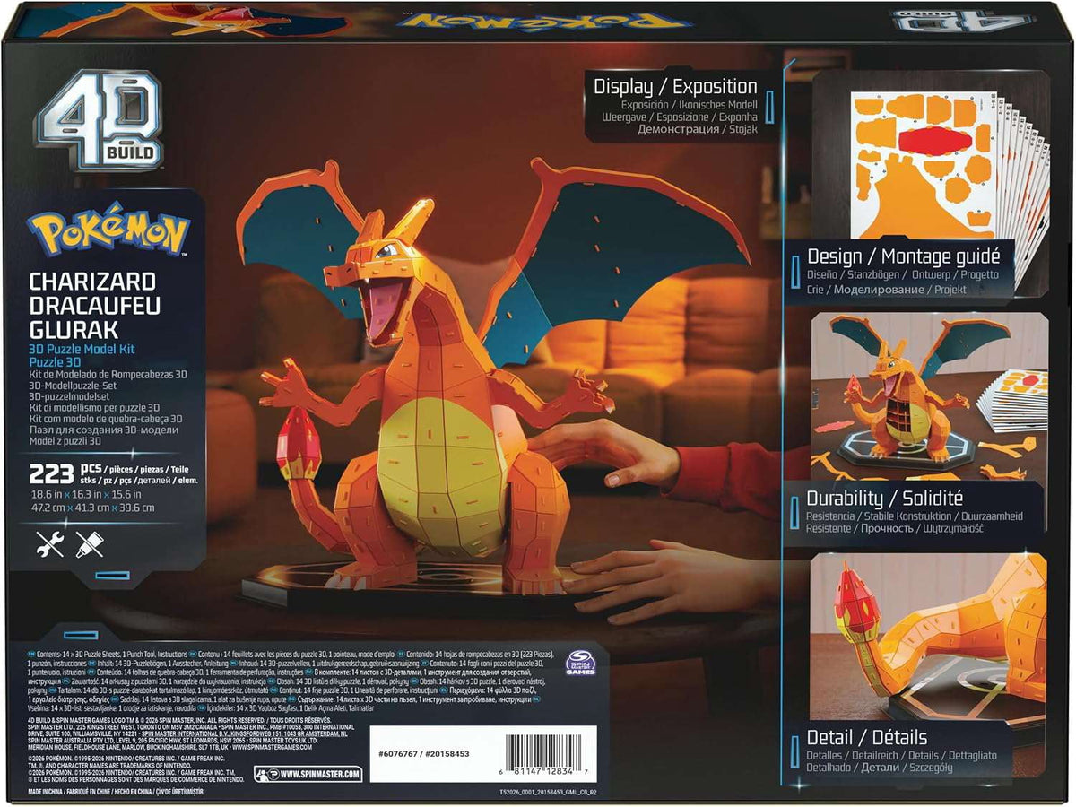4D Build, Pokémon Charizard 3D Model Kit, Pokémon Figure, Desk Décor, 223 Pieces, for Ages 12 & Up