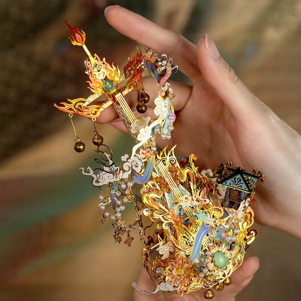 3D Metal Puzzle Pipa Traditional Chinese 144+ PCS, Steampunk Mechanical Model Kit With DIY Assembly, Home Display Desk Decor For Adult Collectors And Creative Gifts