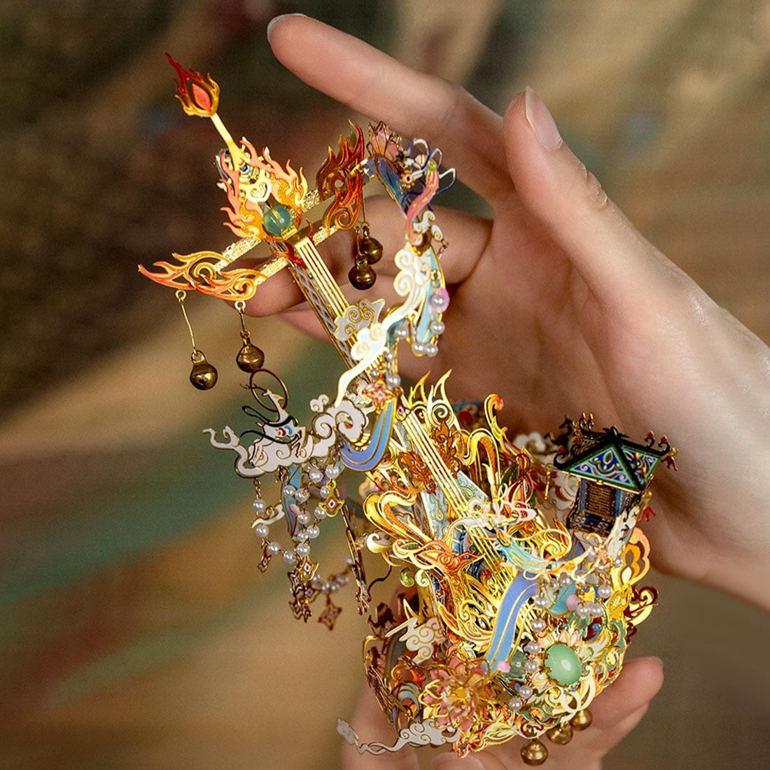 3D Metal Puzzle Pipa Traditional Chinese 144+ PCS, Steampunk Mechanical Model Kit With DIY Assembly, Home Display Desk Decor For Adult Collectors And Creative Gifts