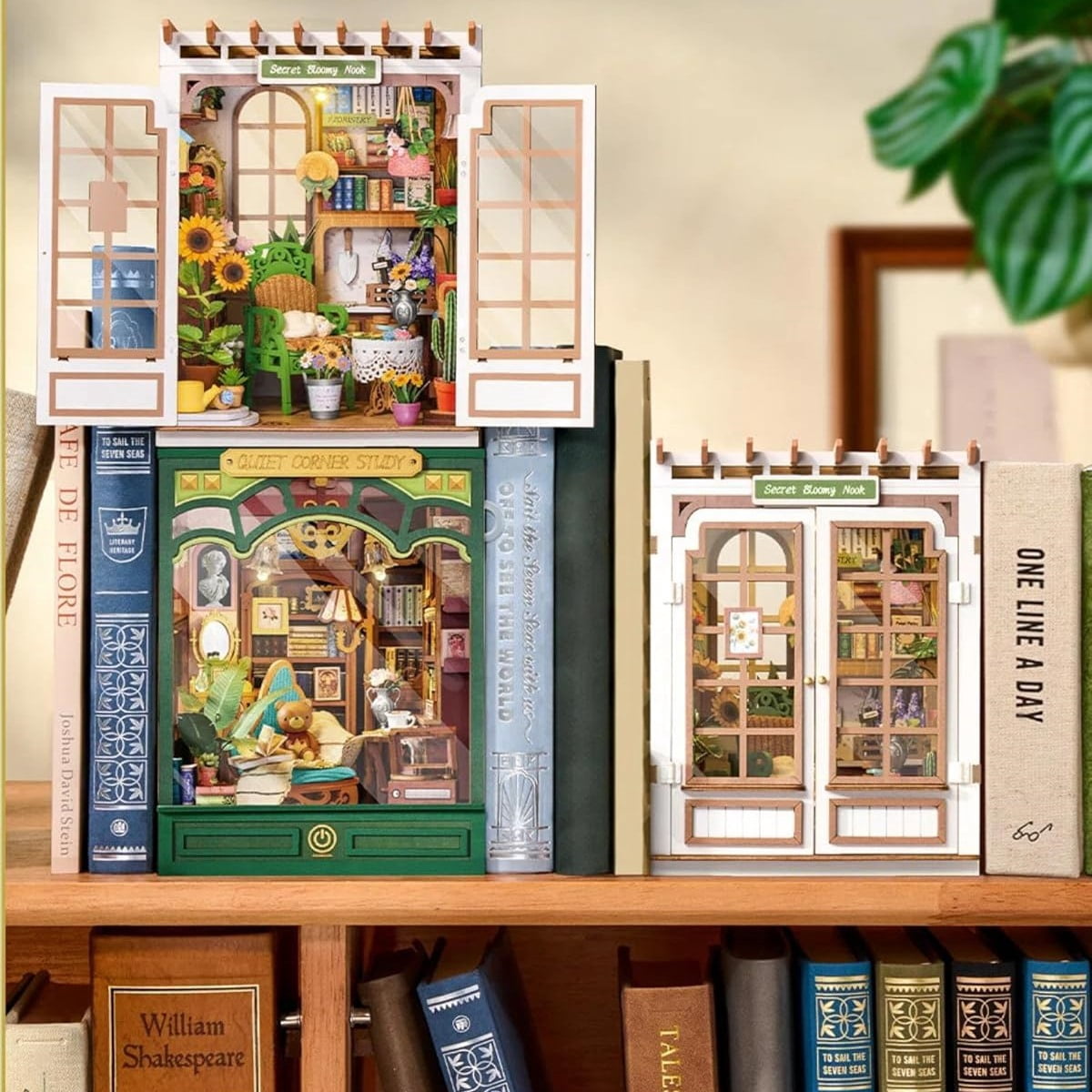 Rolife Quiet Corner Study Diy Book Nook Kit, 3D Wooden Puzzle with Led Light and Openable Window, Bookshelf Decor for Adults