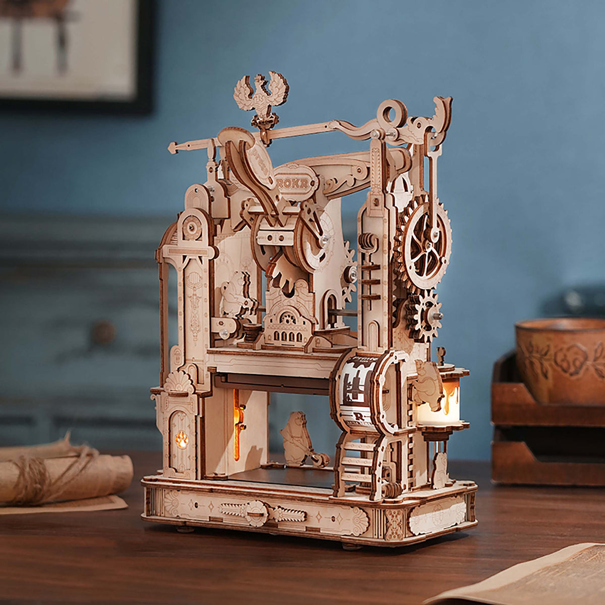 ROKR 3D Wooden Puzzles DIY Classic Printing Press Kit Vintage Style DIY Typography Unique Gifts for Teens&Adults