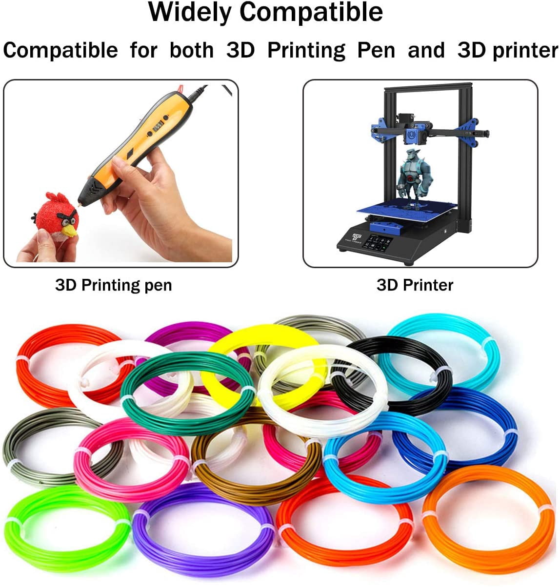 TekDeals 20 Colors 3D Pen Printer PLA Filament Refills High Precision, 1.75 mm Dia., 323 Feet