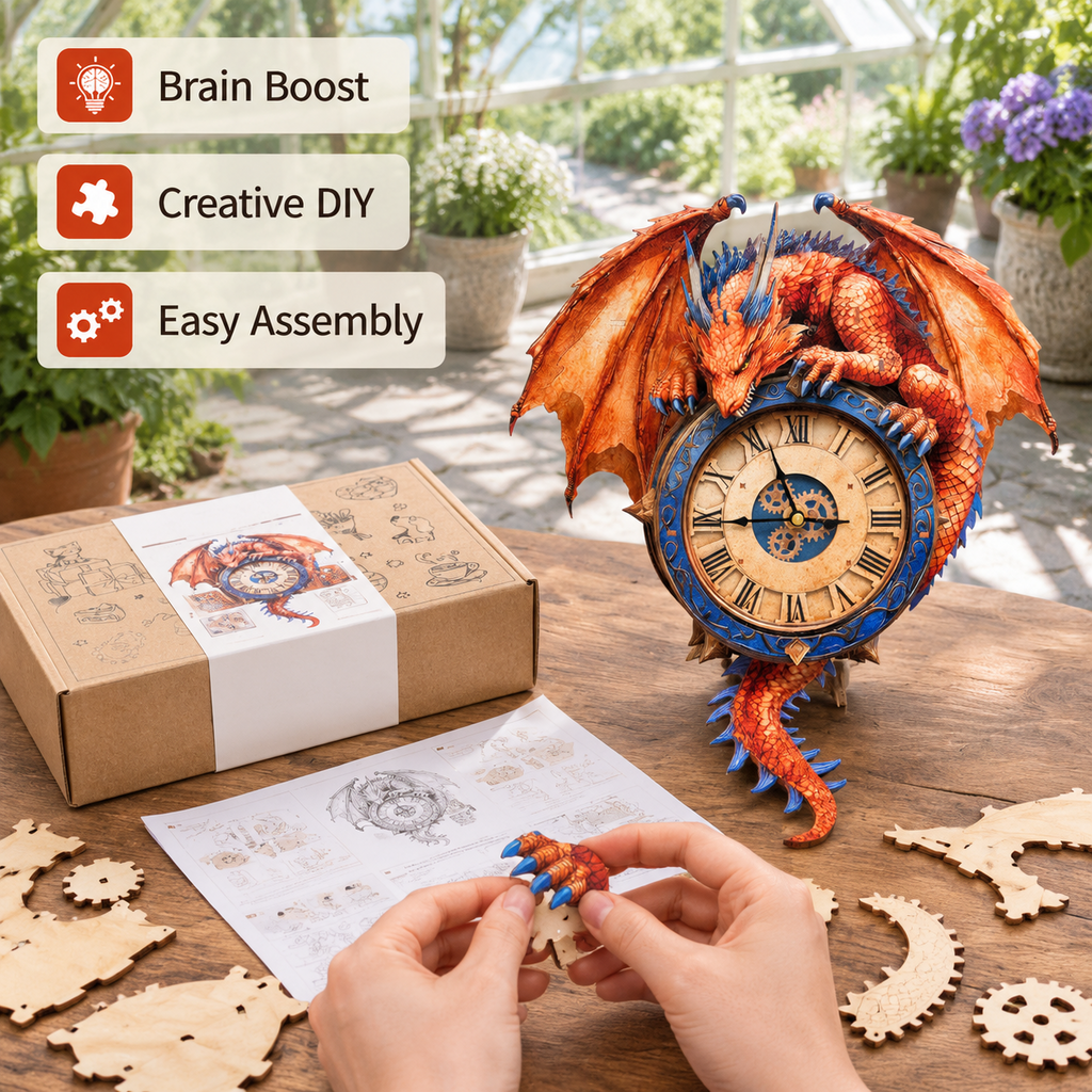 Fire Phoenix Wooden 3D Puzzle Clock DIY Model Kit for Adults