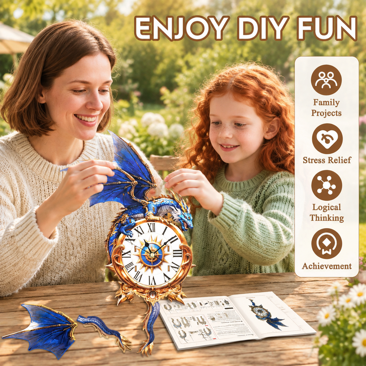 Wooden House Clock 3D Puzzle DIY Mechanical Clock Kit for Adults Teens