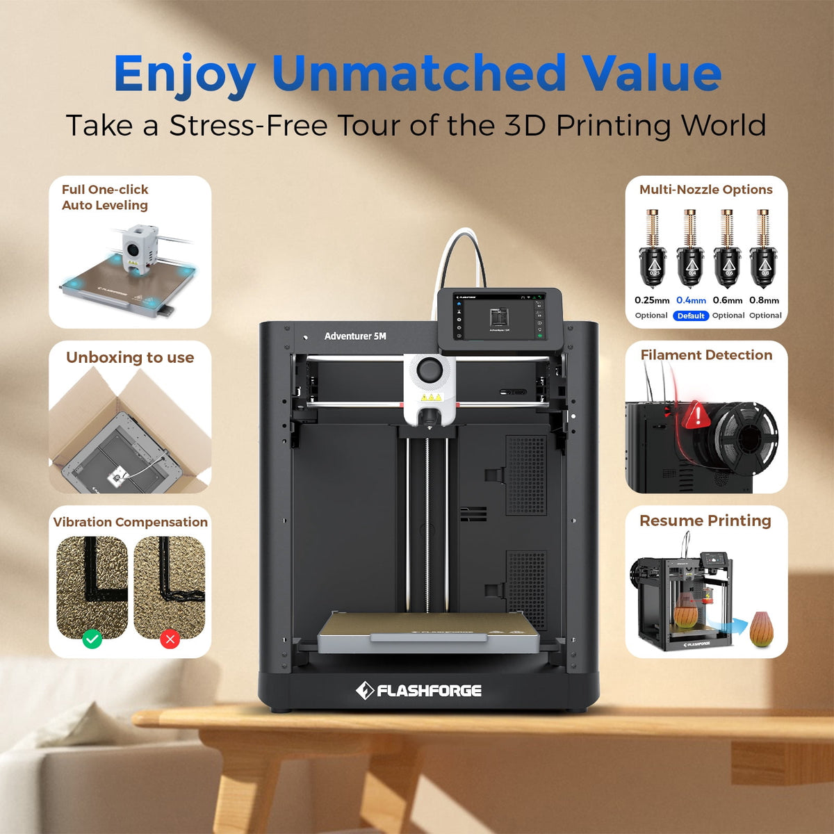 Flashforge AD5X 3D Printer, Multi-Color Printer with Display Screen, 600mm/s High Speed, 1 Count, Black