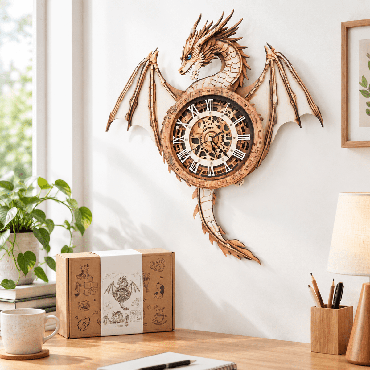 Fire Phoenix Wooden 3D Puzzle Clock DIY Model Kit for Adults