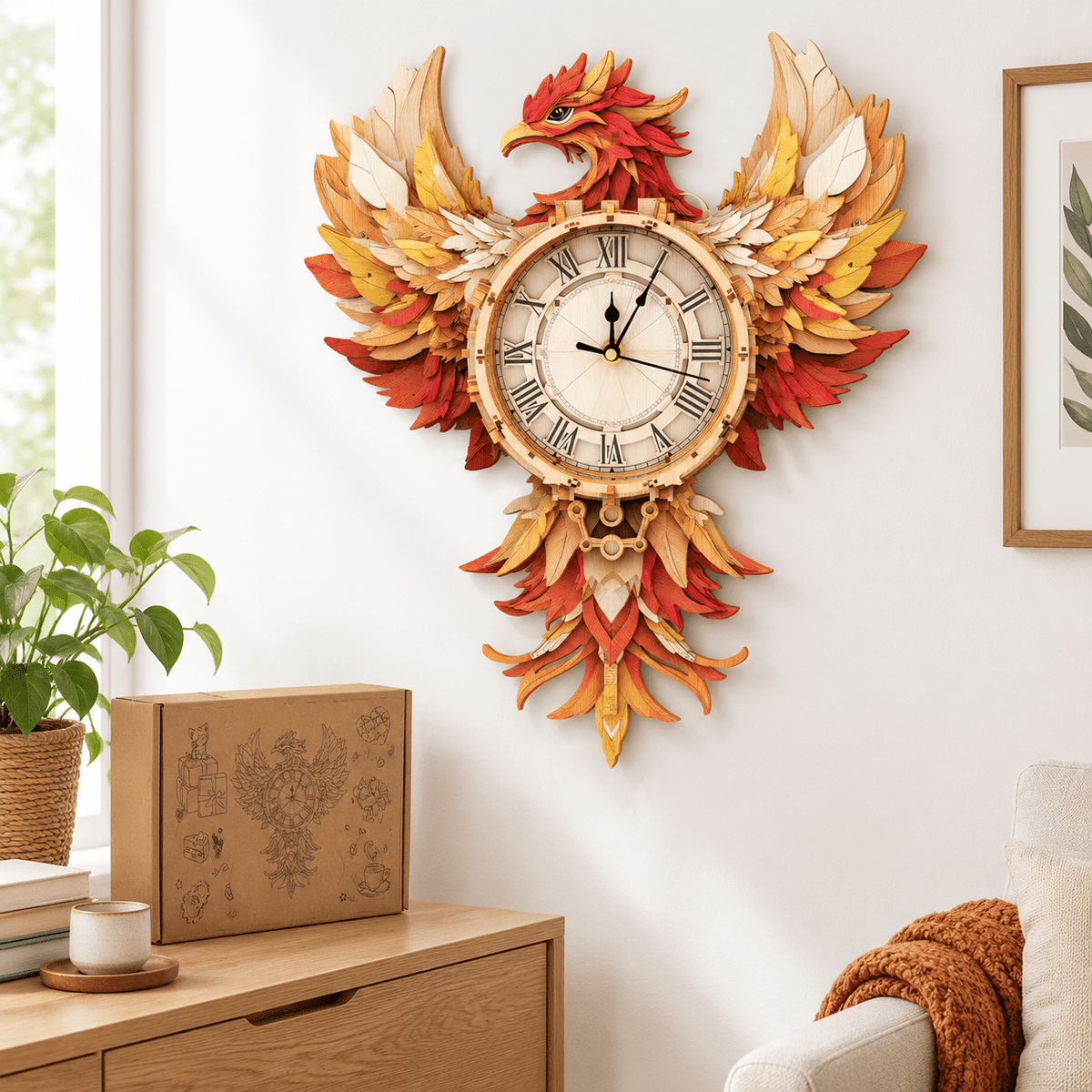 Fire Phoenix Wooden 3D Puzzle Clock DIY Model Kit for Adults