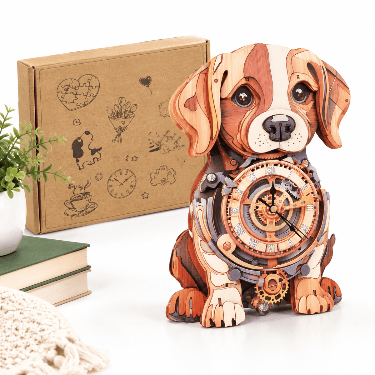 Wooden House Clock 3D Puzzle DIY Mechanical Clock Kit for Adults Teens