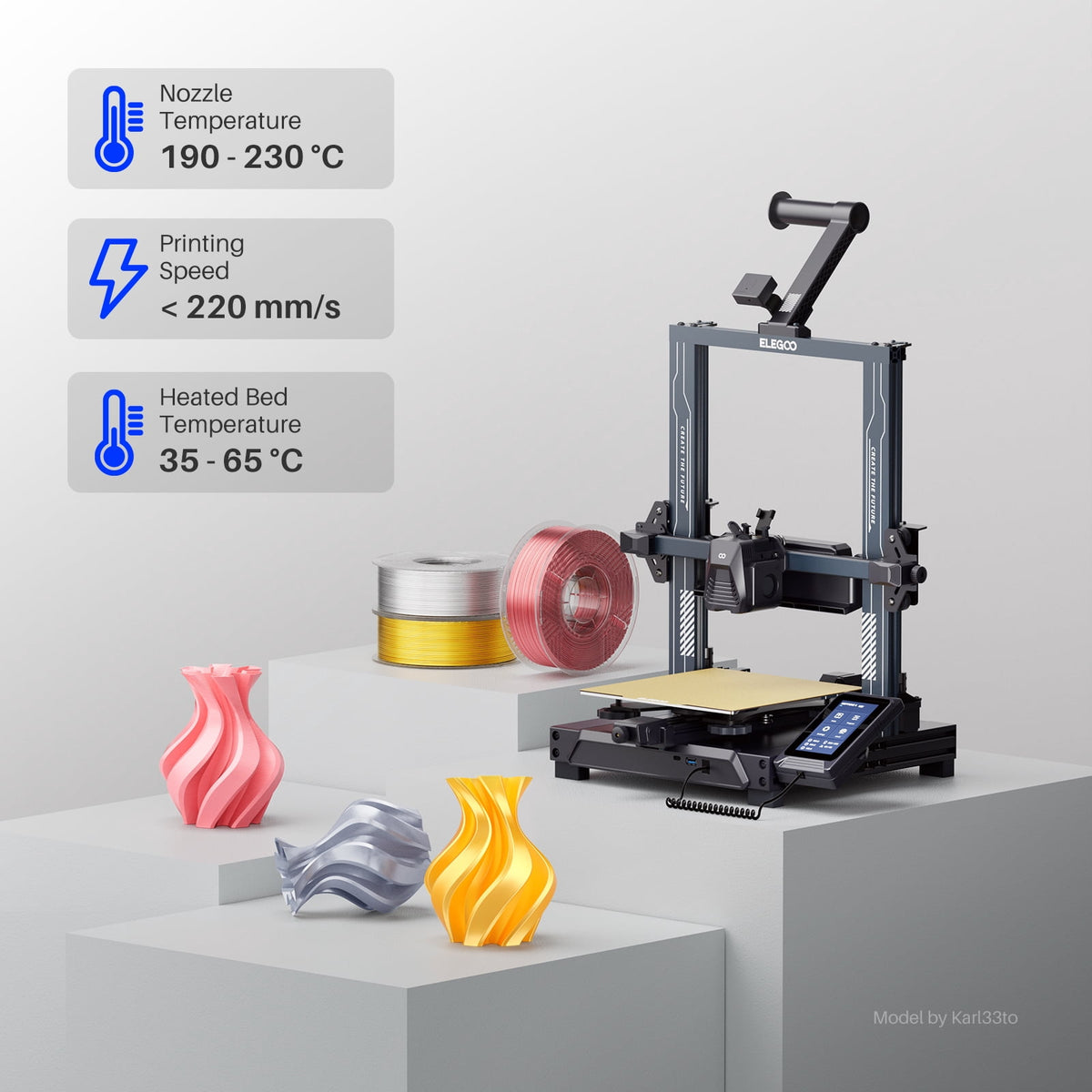 ELEGOO Silk PLA 3D Printer Filament 1.75mm Silk Silver 1KG