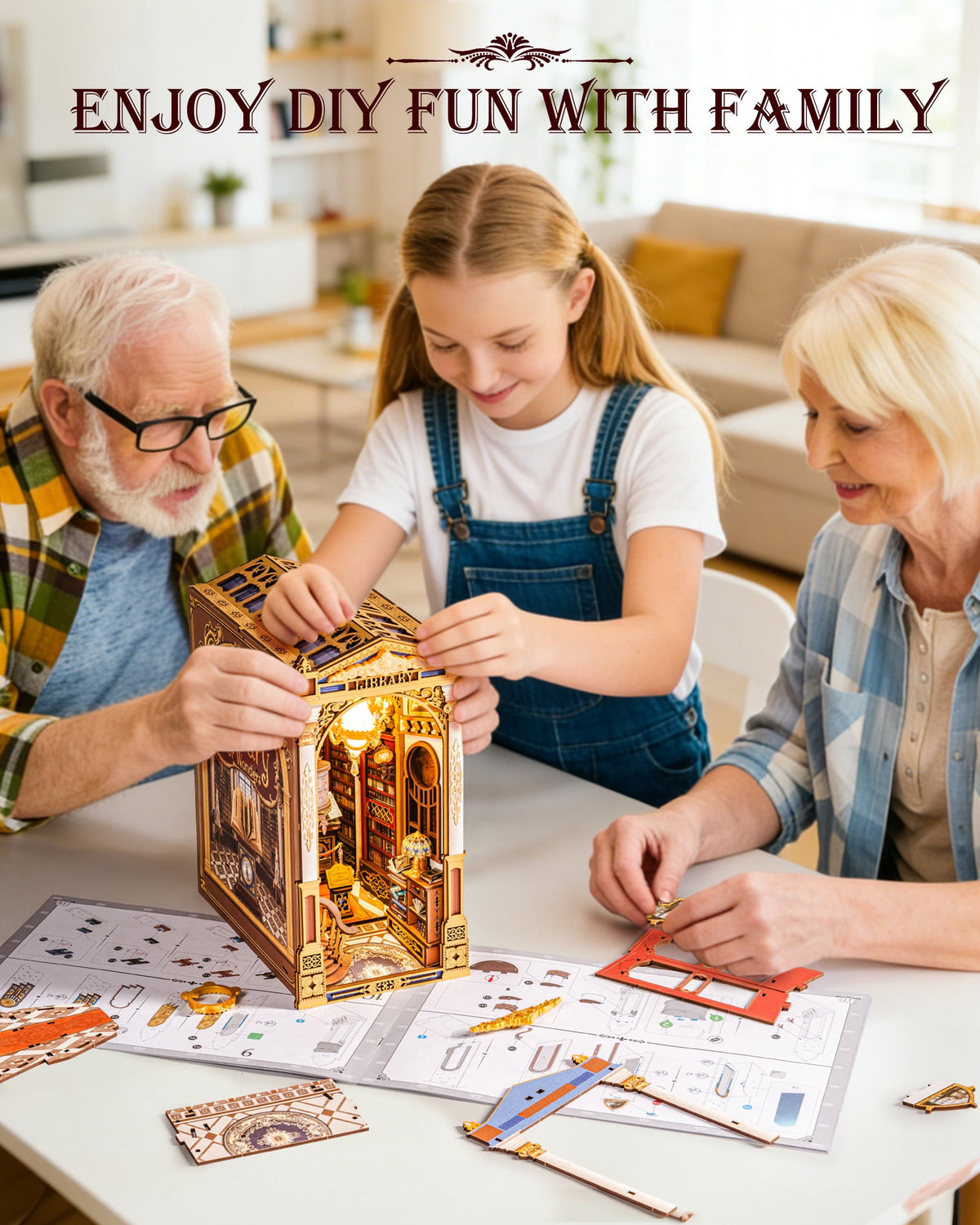 Robotime Library of Wonders Wood 3D Puzzle, Diy Book Nook Kit for Adults, 258 Pieces