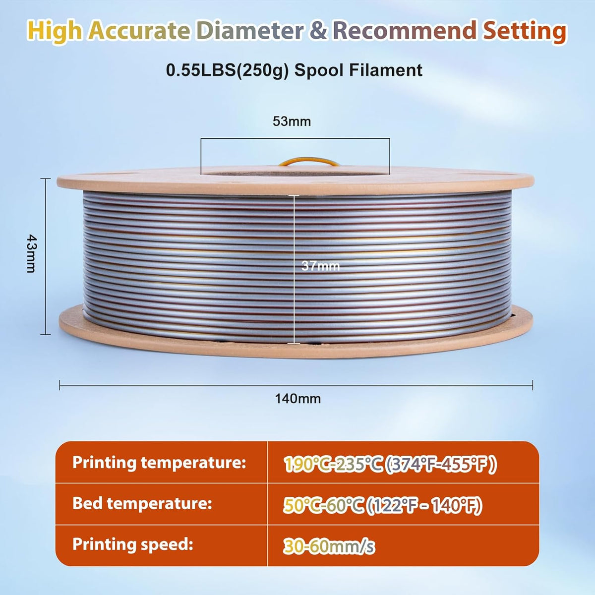 Multicolor 3D Printer Filament,Dual/Tri Color 1.75mm PLA Silk Shiny Printing Filament,250g(0.55lbs) Fit Most FDM 3D Printer