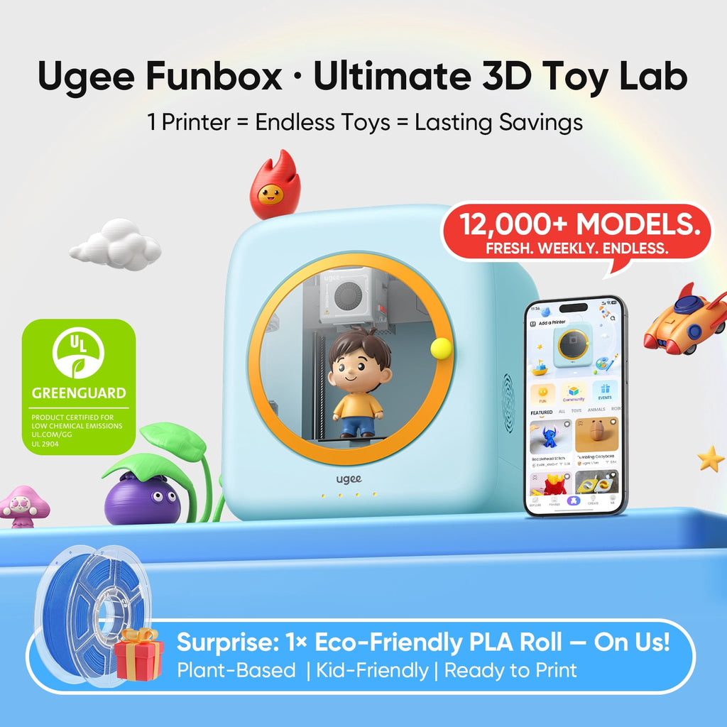UGEE Funbox 3D Printer, 360° Safe Shield & 500mm/s High Speed, Ready to Print in Minutes